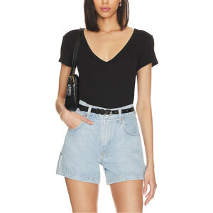 Enza Costa 'Perfect V' Black Pima Cotton Tee Size L